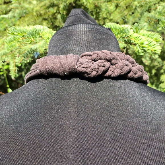 Brown Recycled Fabric Graduated Multi Strand Necklace Wood Beads Burlap Tassels - Picture 7 of 7